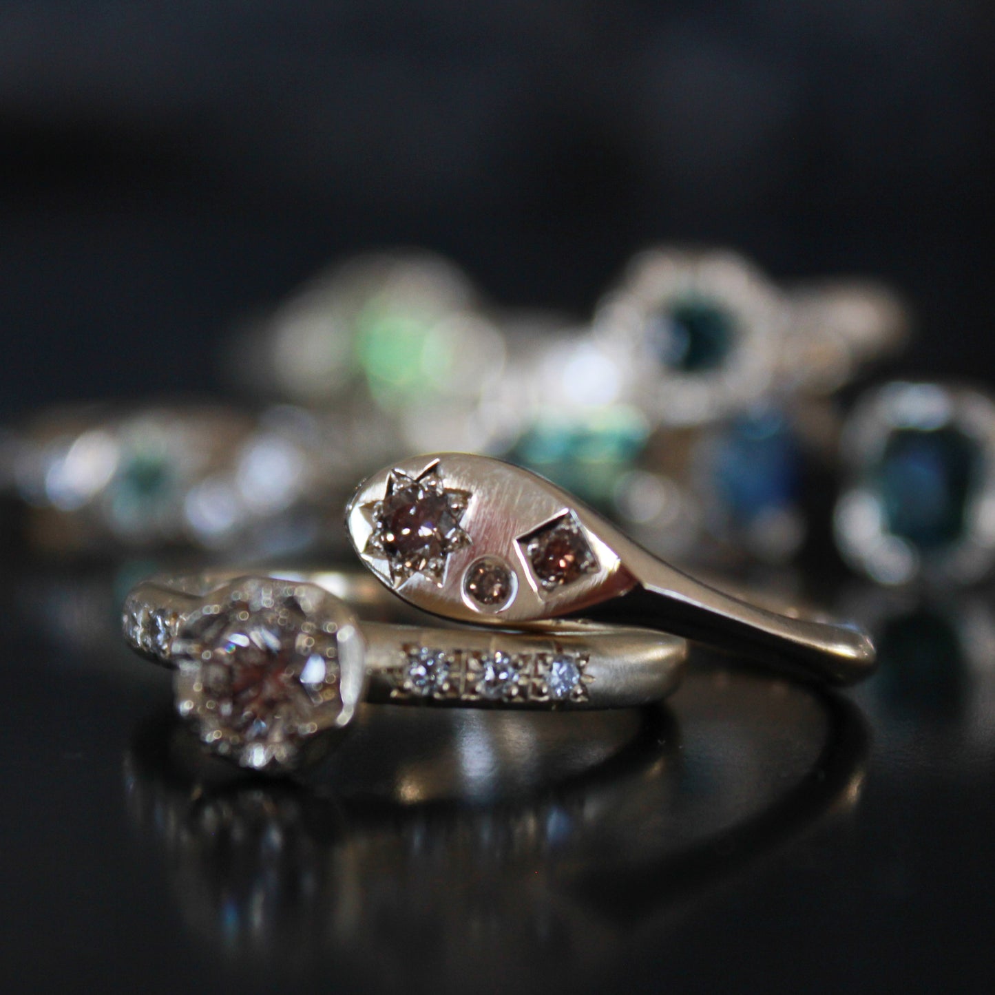 Misfit Signet Champagne diamond mixed settings