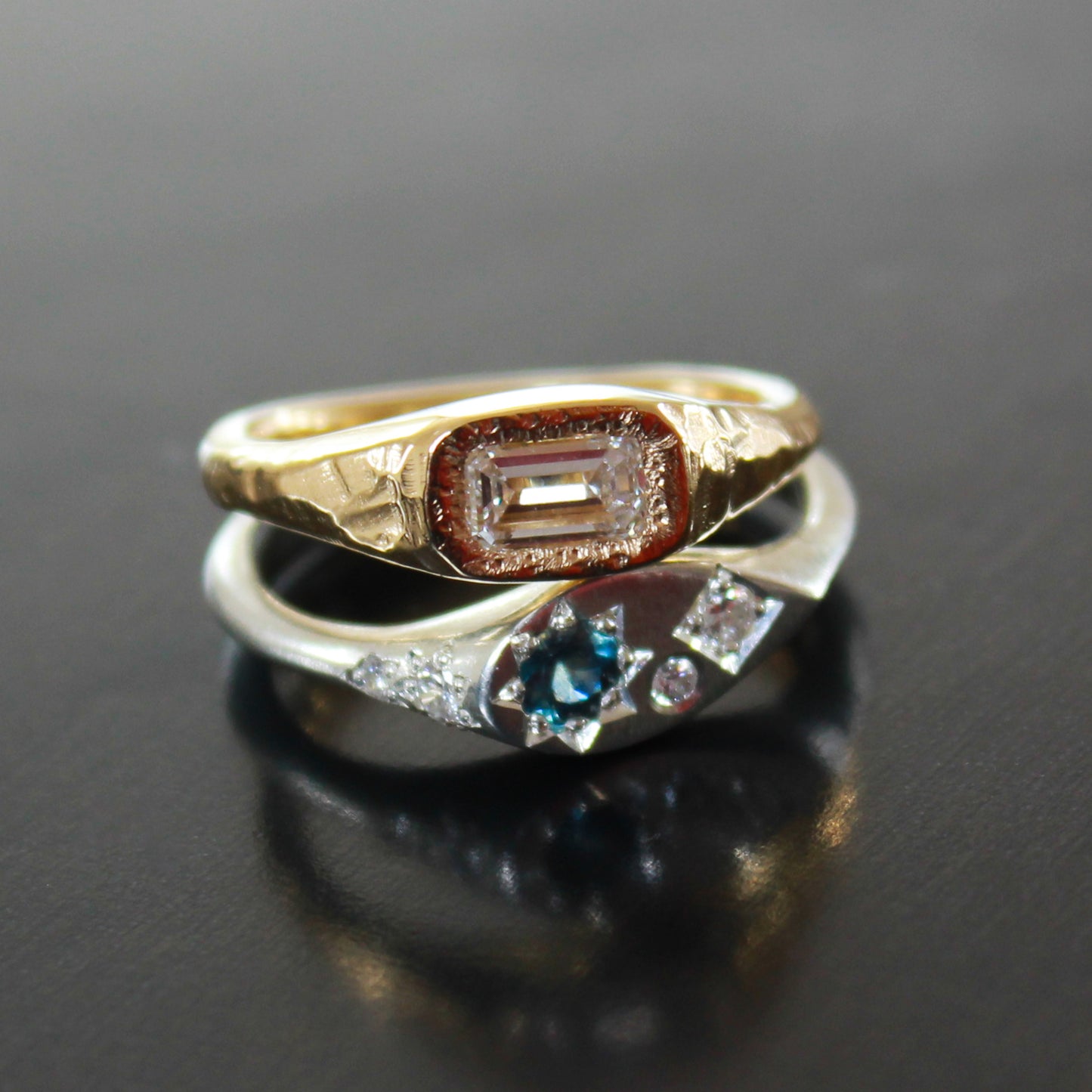 Misfit Signet Sterling silver, Sapphire diamond ring