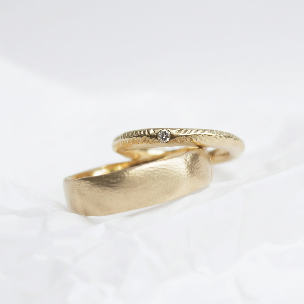 Nature Inspired Gold wedding Ring Set