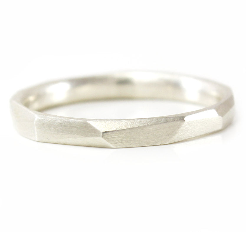 Silver Stacking Ring Thin Faceted Stacking Ring Silver