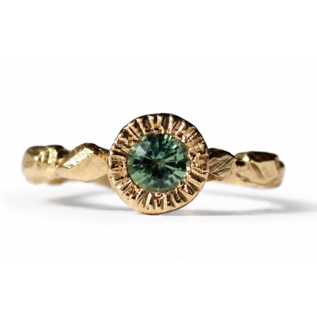 Teal Sapphire Geo Ring