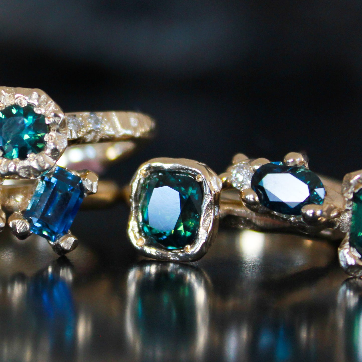 Soft ridge Cushion Parti Sapphire Ring
