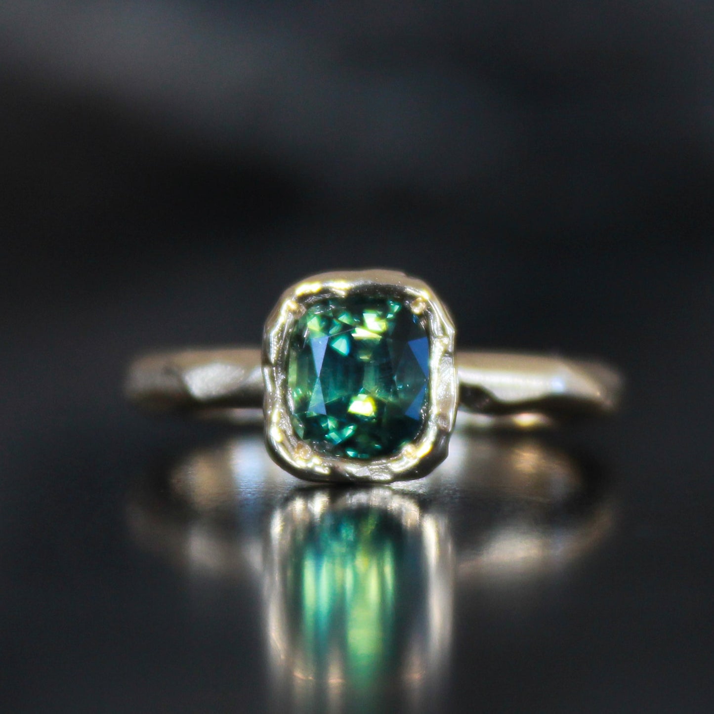 Soft ridge Cushion Parti Sapphire Ring