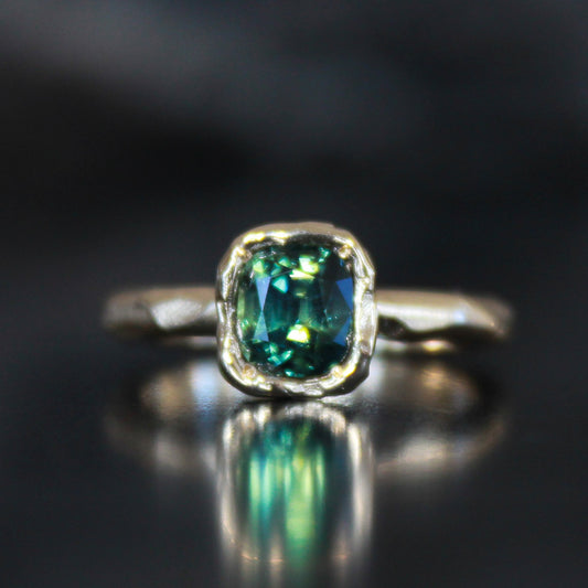 Soft ridge Cushion Parti Sapphire Ring