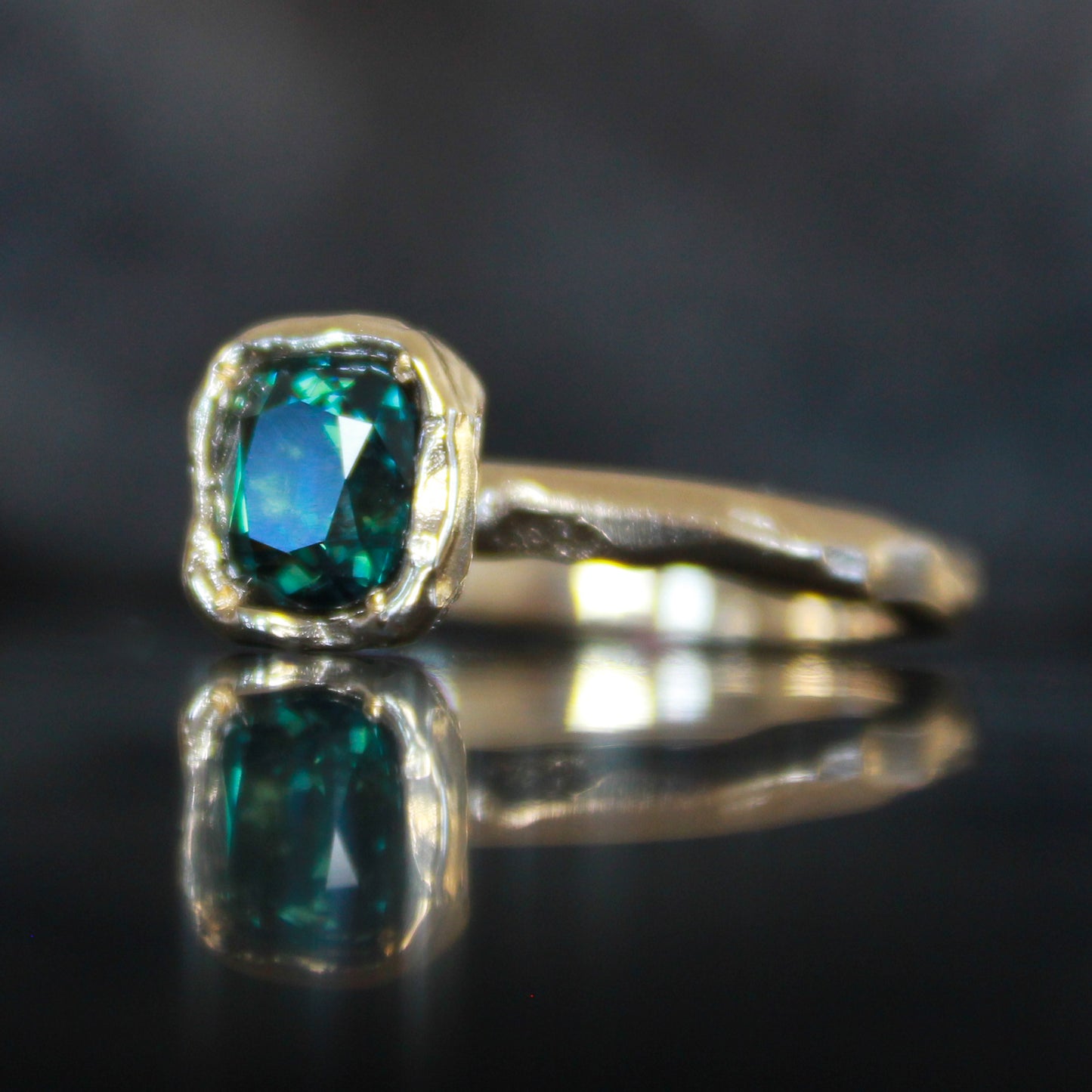 Soft ridge Cushion Parti Sapphire Ring