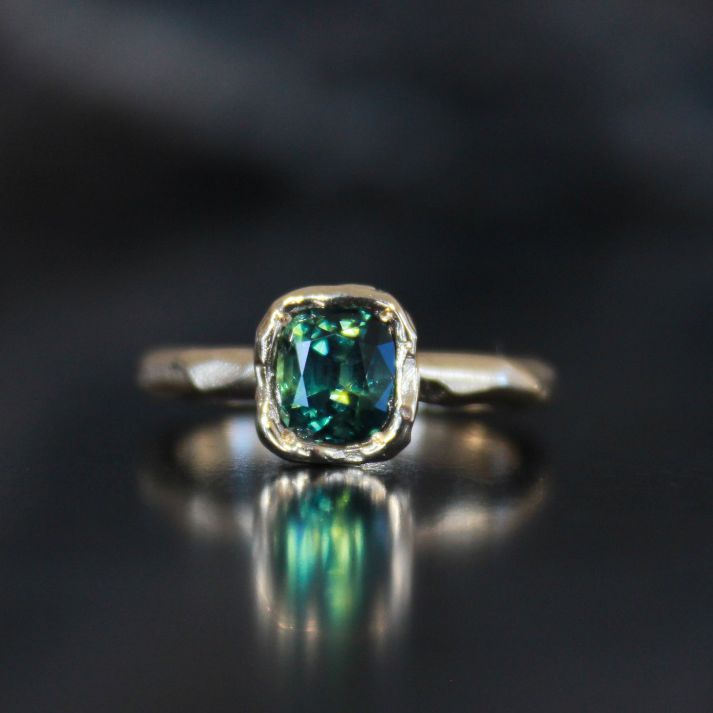 Soft ridge Cushion Parti Sapphire Ring