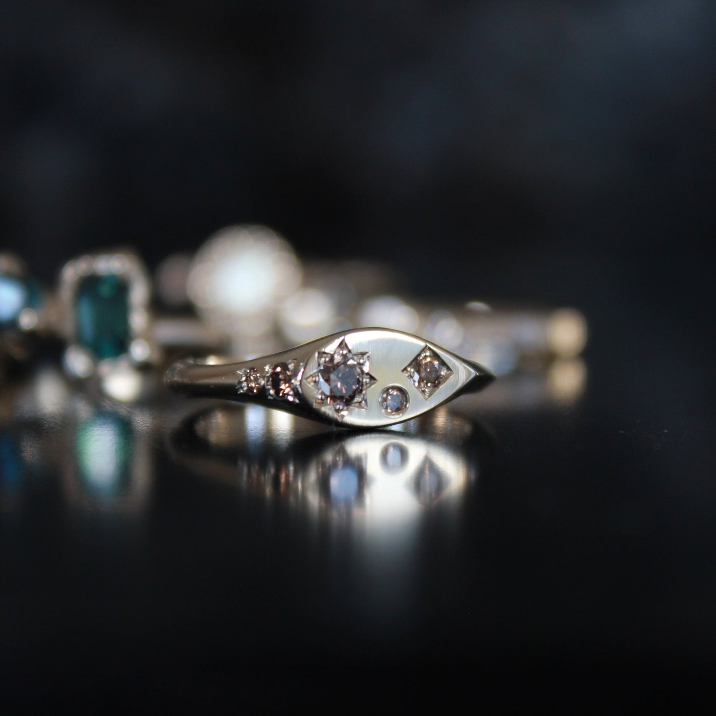 Misfit Signet Champagne diamond mixed settings