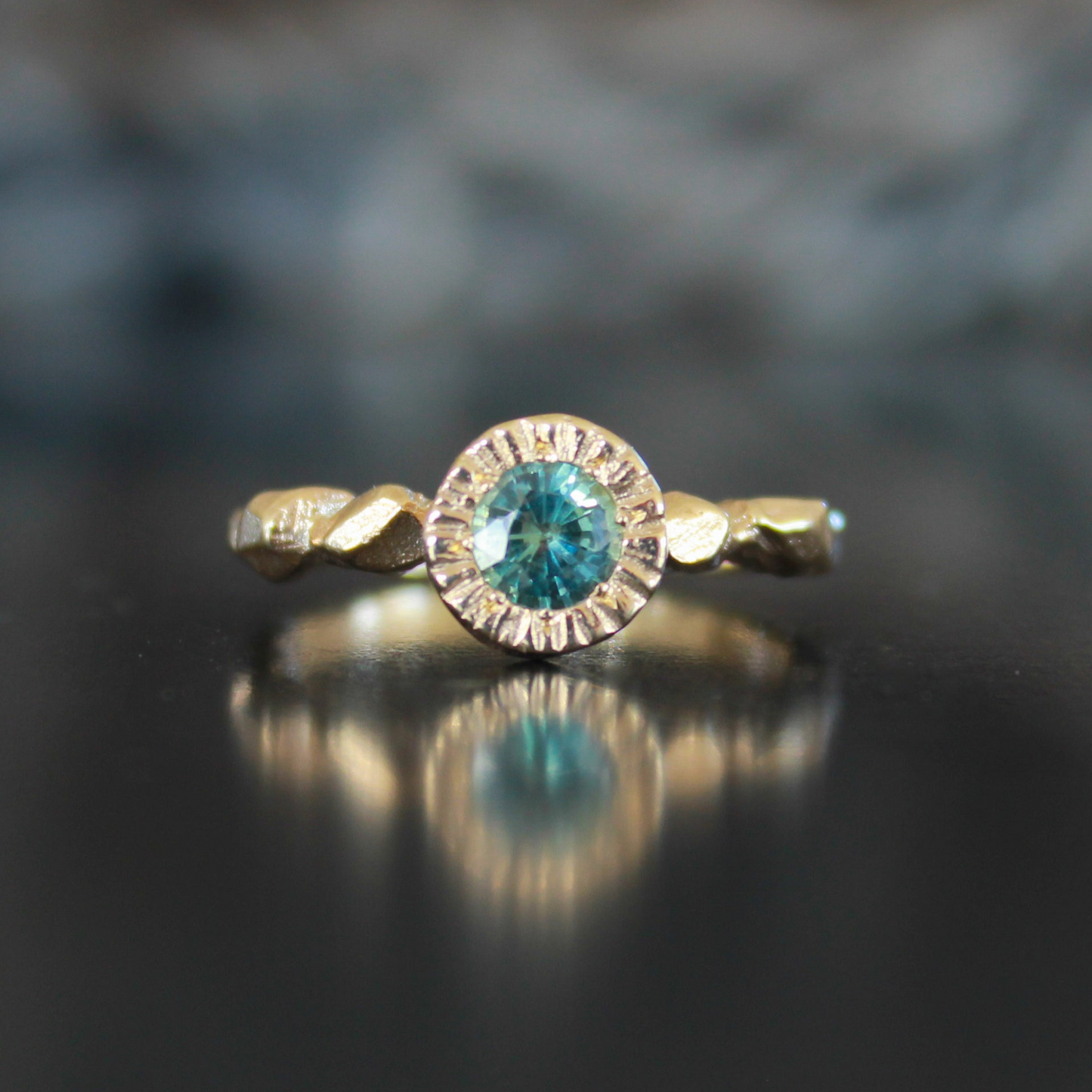 Teal Sapphire Geo Ring