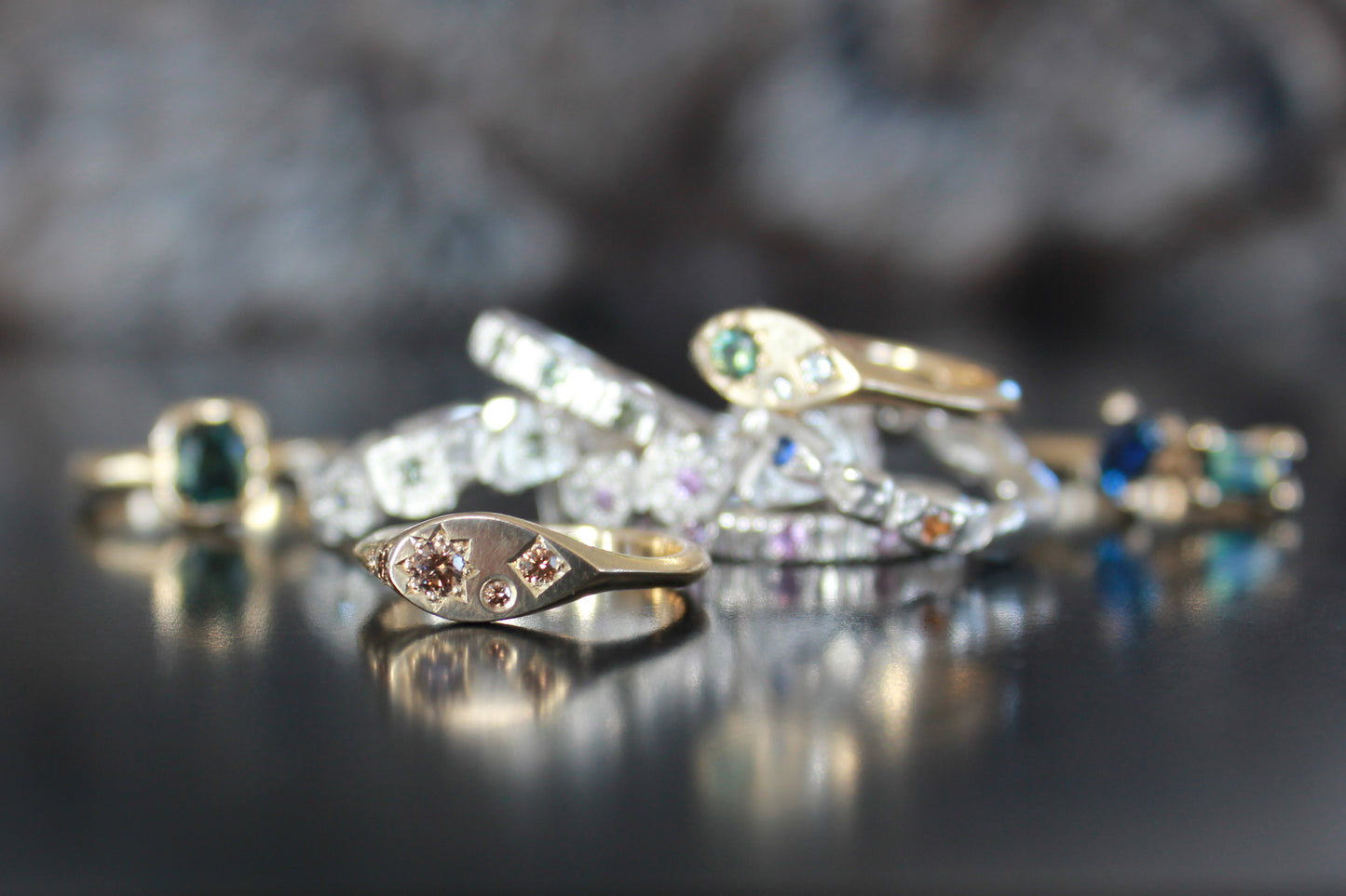 Misfit Signet Champagne diamond mixed settings
