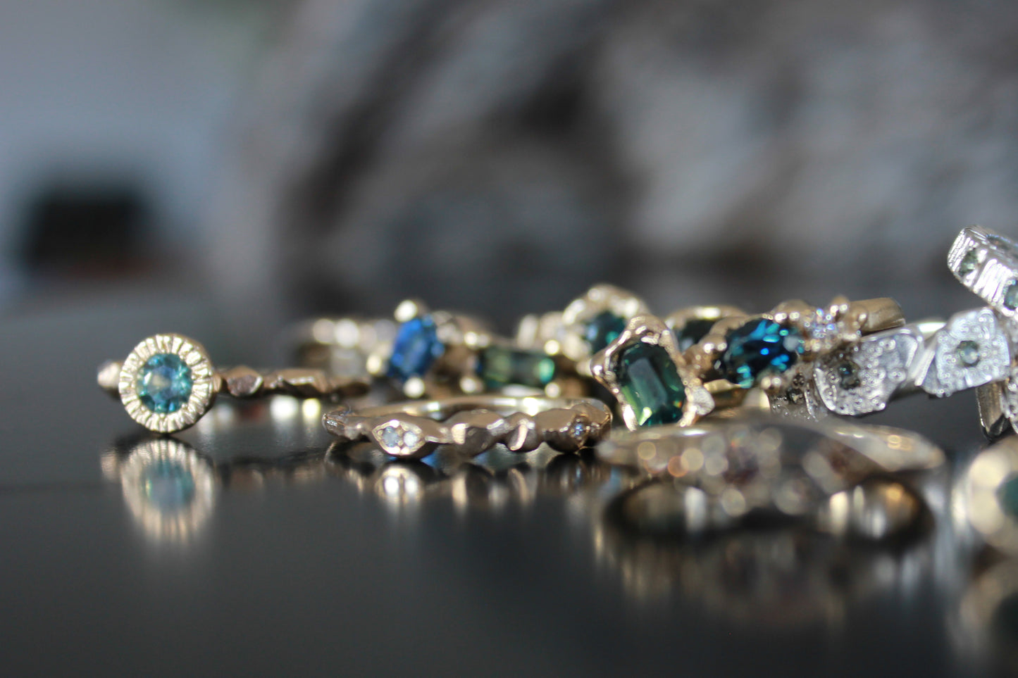 Teal Sapphire Geo Ring