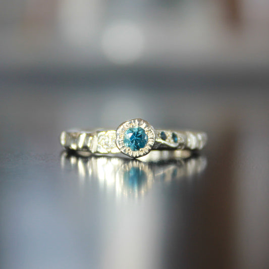 Blue Sapphire Diamond Hand Carved Ring — Handcrafted in Aotearoa, New Zealand