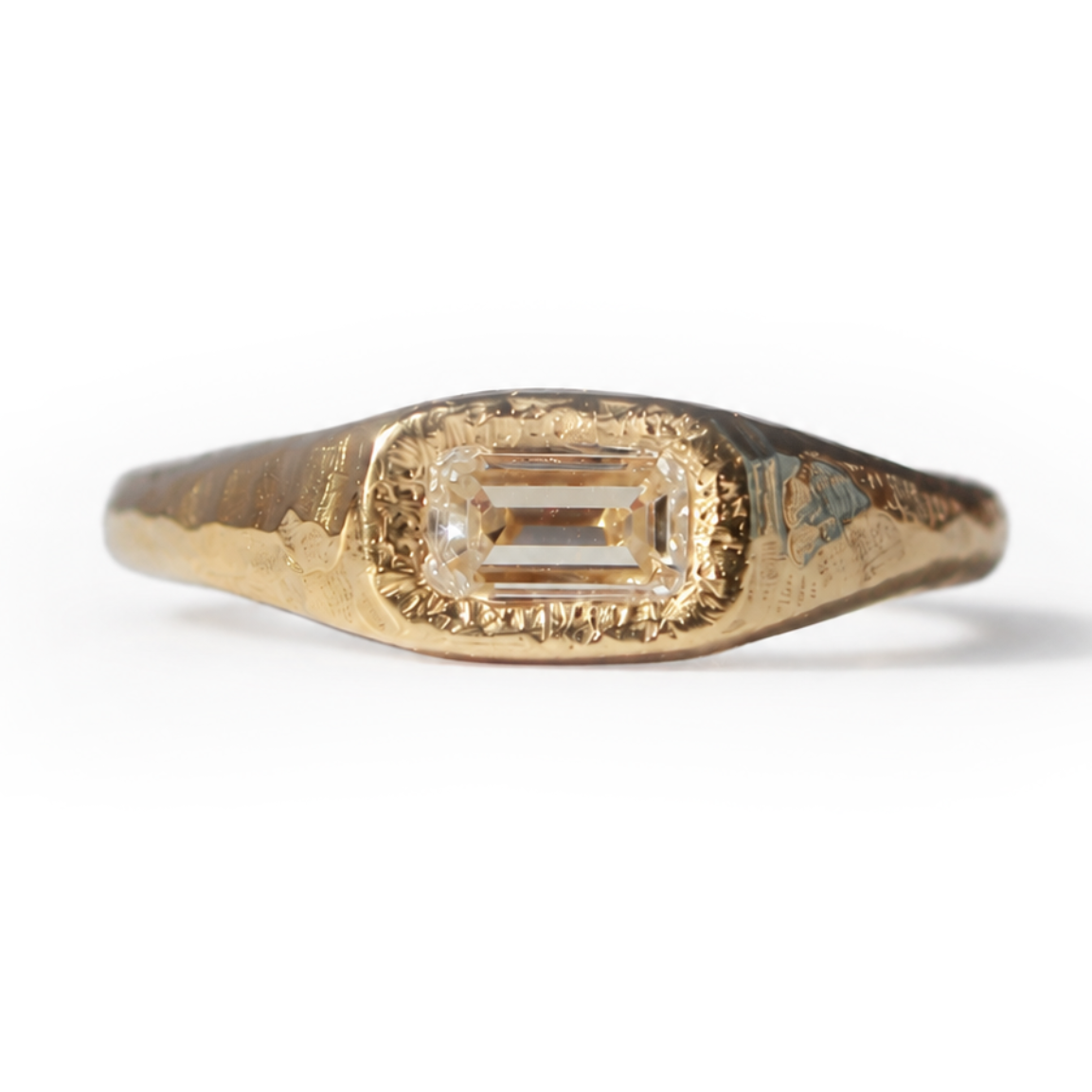 Emerald cut diamond signet ring