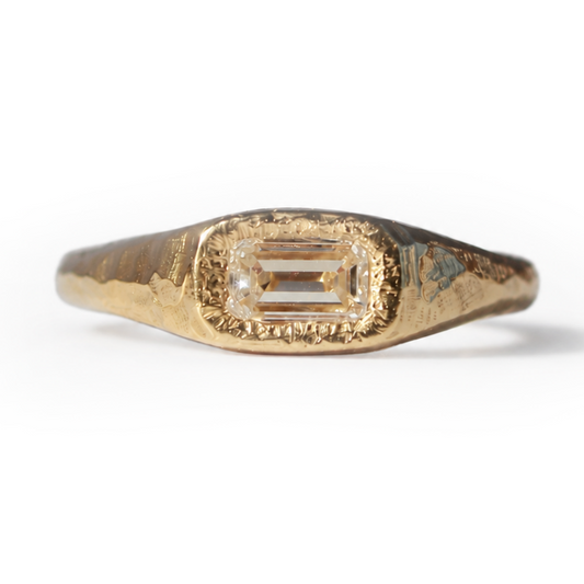 Emerald cut diamond signet ring