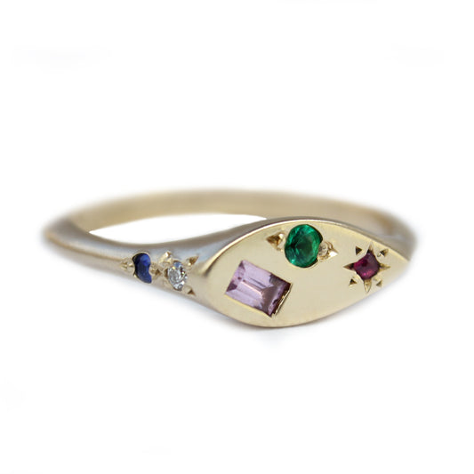 Sideways Signet Multicoloured Sapphires