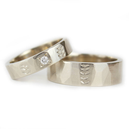 His and Hers Wedding Band Set. 9ct White gold, Diamond Wedding Ring set