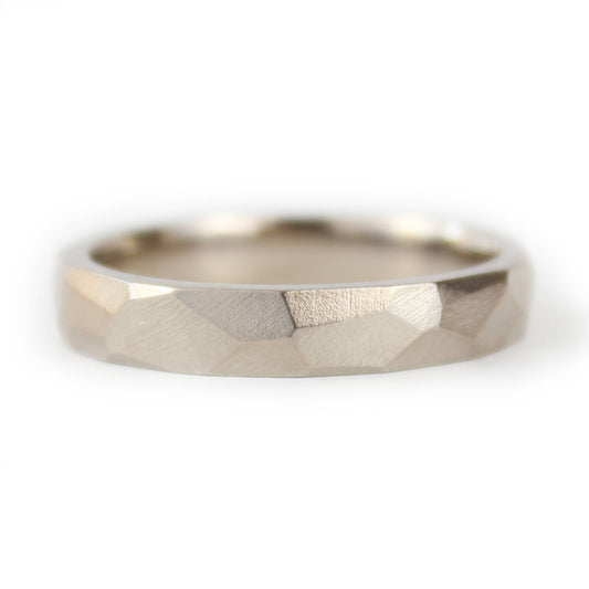 4mm wide Faceted white gold Wedding Ring