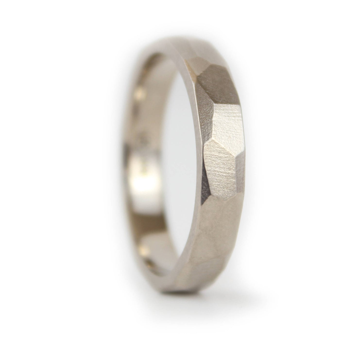 4mm wide Faceted white gold Wedding Ring