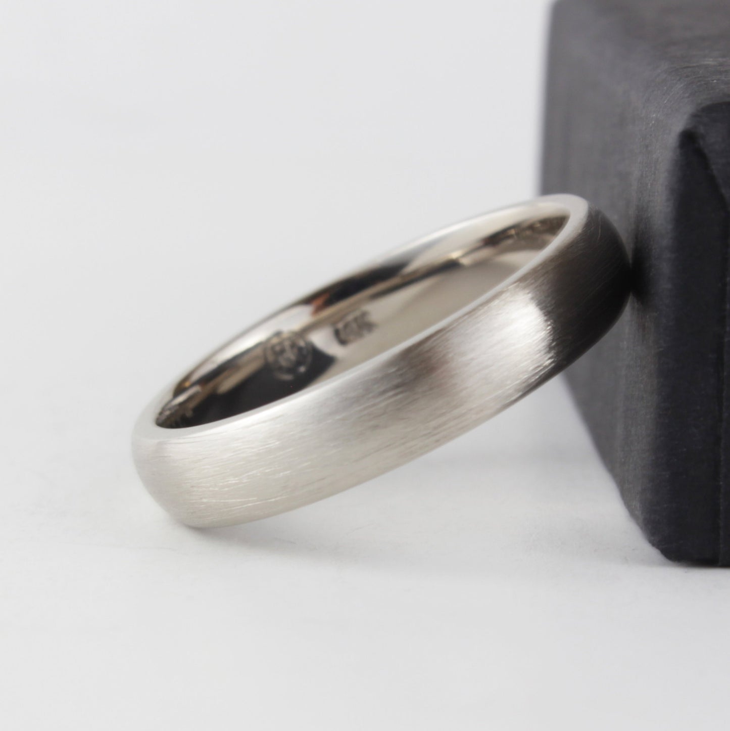 14ct white gold scratched surface ring Mens Wedding Band